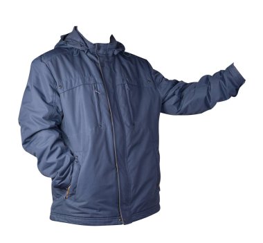 Beyaz arka planda izole edilmiş kapüşonlu bir erkek ceketi. Rüzgâr Kırması