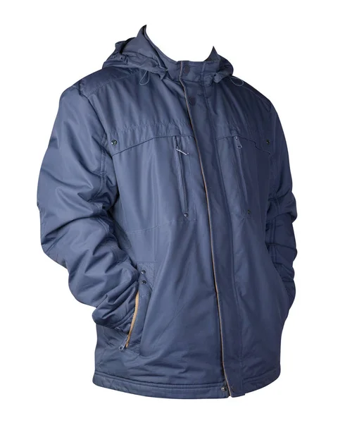 Beyaz arka planda izole edilmiş kapüşonlu bir erkek ceketi. Rüzgâr Kırması