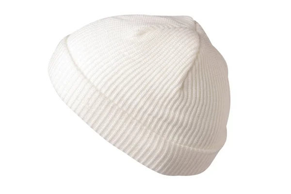 도커의 뜨개 질 모자는 흰색 배경에 분리되어 있다. 멋진 래퍼 모자네요. 모자쓰는 어부 — 스톡 사진