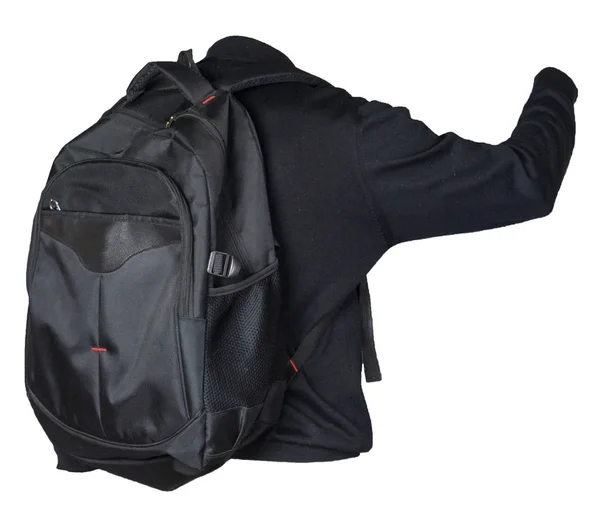 Zwarte rugzak gekleed in een gebreide trui geïsoleerd op een whit — Stockfoto
