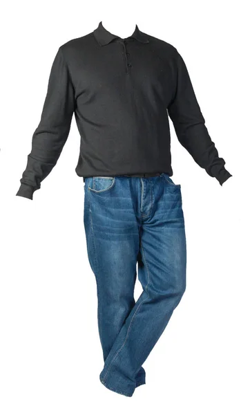 Suéter de los hombres y pantalones vaqueros aislados en blanco background.casual coágulo — Foto de Stock