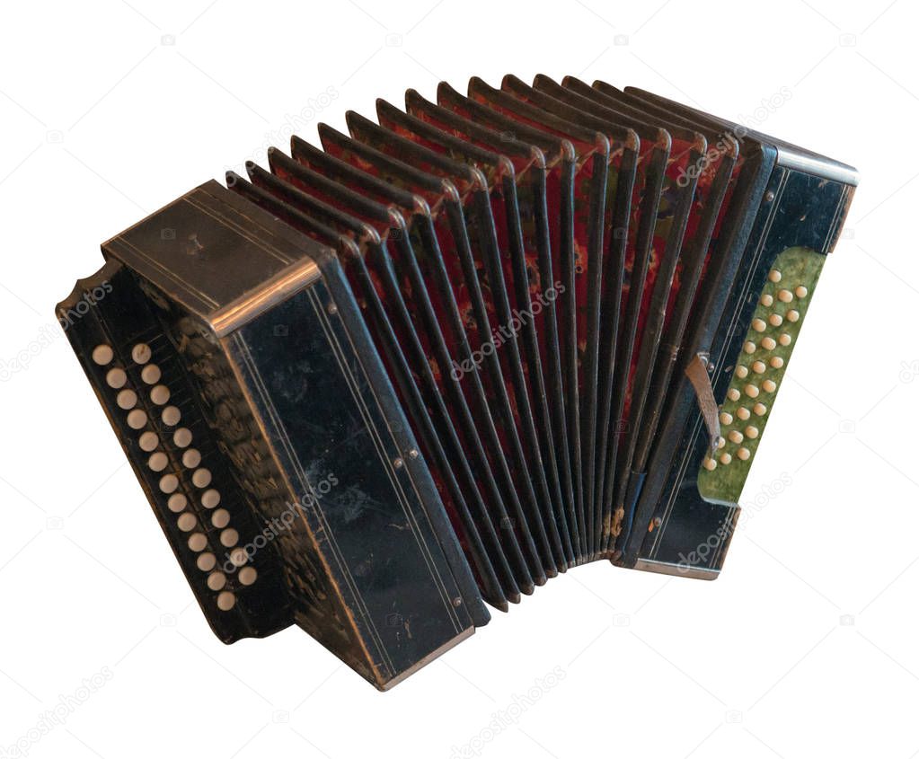 Vintage accordion isolated on a white background. Accordion fron