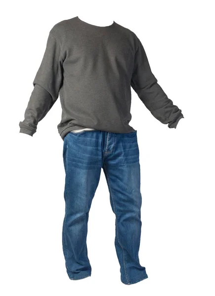 Pánský svetr a džíny izolované na bílém pozadí.ležérní sraženina — Stock fotografie