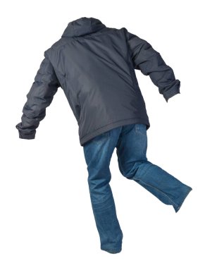 Beyaz arka planda erkek ceketi ve kot pantolon izole edildi. 