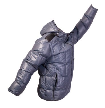 Beyaz arka planda izole edilmiş kapüşonlu bir erkek ceketi. Rüzgâr Kırması