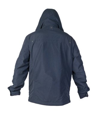 Beyaz arka planda izole edilmiş kapüşonlu bir erkek ceketi. Rüzgâr Kırması