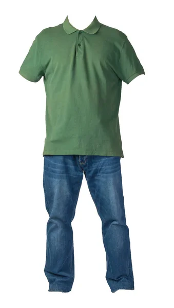 Camiseta de los hombres y pantalones vaqueros aislados en blanco background.casual coágulo —  Fotos de Stock