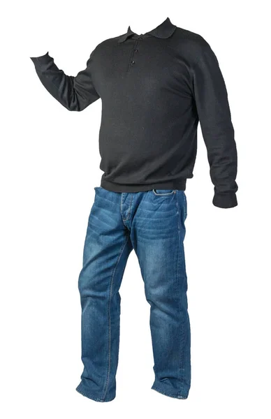 Suéter de los hombres y pantalones vaqueros aislados en blanco background.casual coágulo —  Fotos de Stock