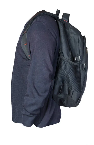 Schwarzer Rucksack, bekleidet mit einem Strickpullover — Stockfoto