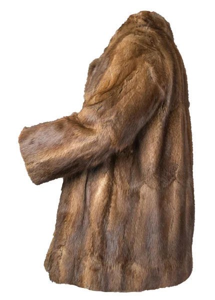 Abrigo de piel aislado sobre un fondo blanco. abrigo de piel con nat marrón —  Fotos de Stock