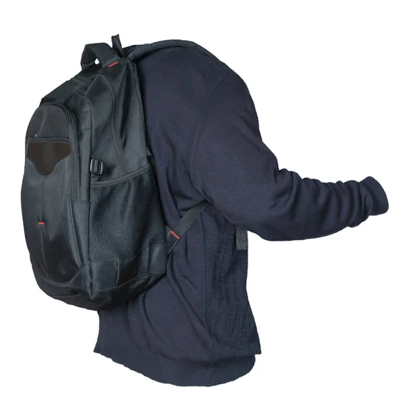 Schwarzer Rucksack, bekleidet mit einem Strickpullover — Stockfoto