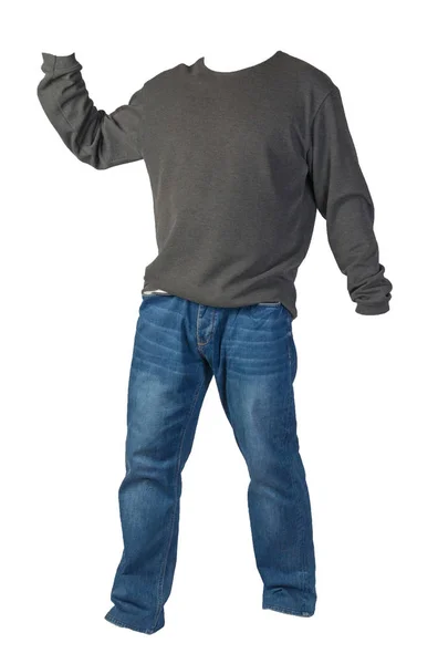 白い背景に隔離されたメンズセーターとジーンズ。カジュアルクロット — ストック写真