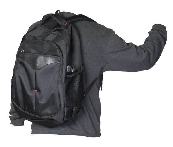 Schwarzer Rucksack, bekleidet mit einem Strickpullover — Stockfoto