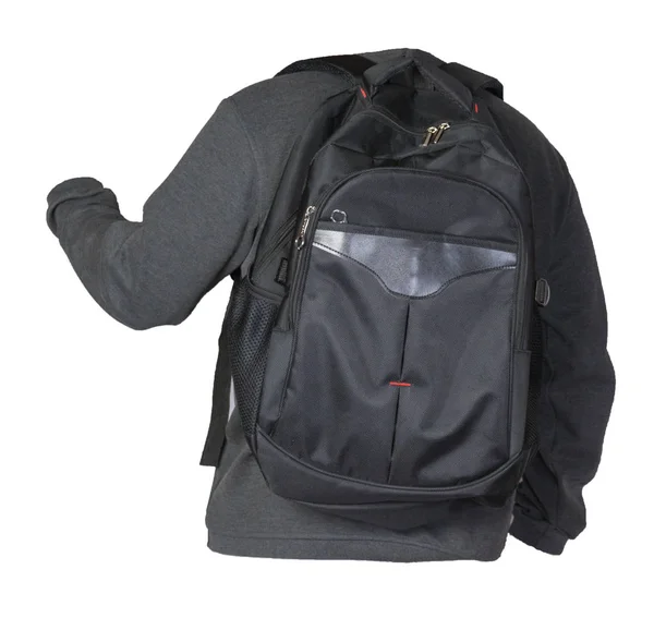 Schwarzer Rucksack, bekleidet mit einem Strickpullover — Stockfoto