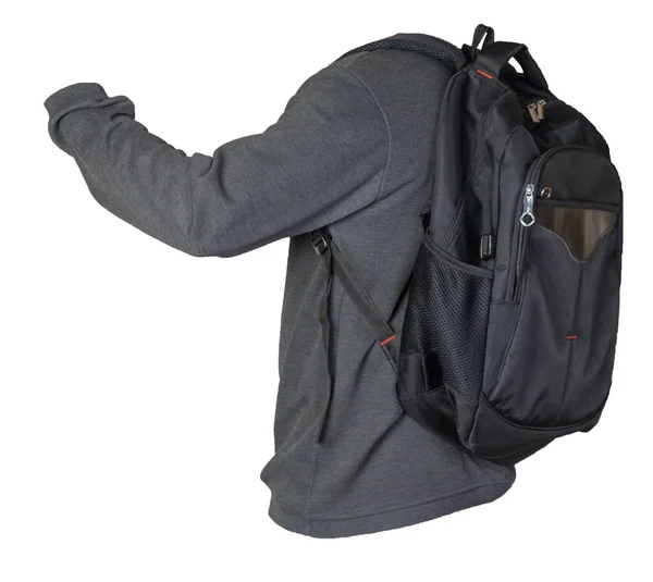 Schwarzer Rucksack, bekleidet mit einem Strickpullover — Stockfoto