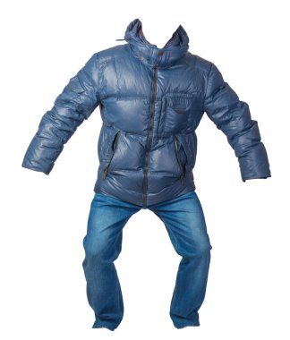 Beyaz arka planda erkek ceketi ve kot pantolon izole edildi. 