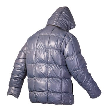 Beyaz arka planda izole edilmiş kapüşonlu bir erkek ceketi. Rüzgâr Kırması