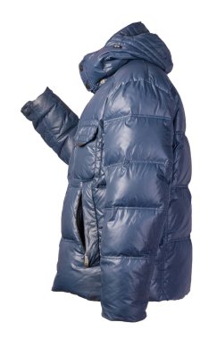 Beyaz arka planda izole edilmiş kapüşonlu bir erkek ceketi. Rüzgâr Kırması