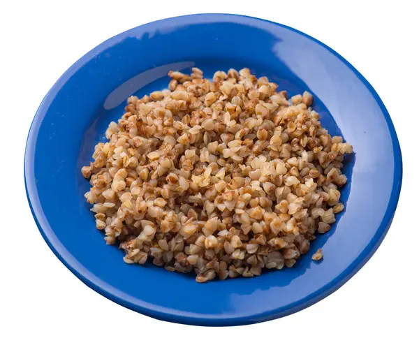 Trigo sarraceno en un plato aislado sobre fondo blanco. Top de trigo sarraceno —  Fotos de Stock
