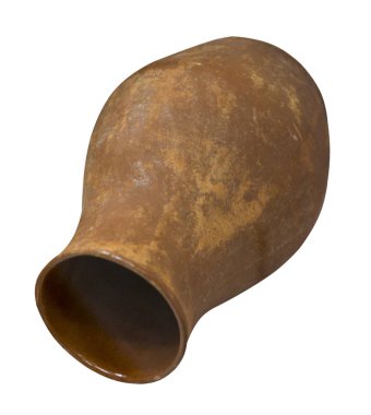  Beyaz arka planda kil sürahi izole edilmiş. Vintage boş sürahi saçı