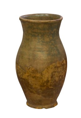  Beyaz arka planda kil sürahi izole edilmiş. Vintage boş sürahi saçı