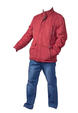 Beyaz arka planda erkek ceketi ve kot pantolon izole edildi. 