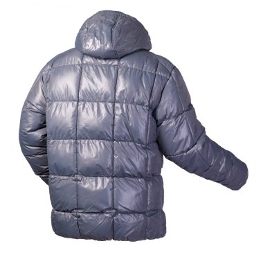 Beyaz arka planda izole edilmiş kapüşonlu bir erkek ceketi. Rüzgâr Kırması