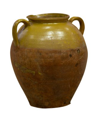  Beyaz arka planda kil sürahi izole edilmiş. Vintage boş sürahi saçı