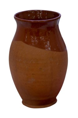  Beyaz arka planda kil sürahi izole edilmiş. Vintage boş sürahi saçı