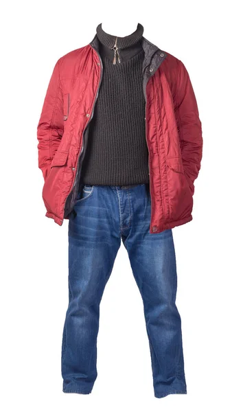 Jacka, tröja och blå jeans isolerad på vit bakgrund. Fänkål — Stockfoto