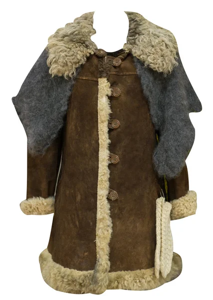 Vintage male sheepskin coat isolated on a white background.