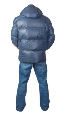 Beyaz arka planda erkek ceketi ve kot pantolon izole edildi. 