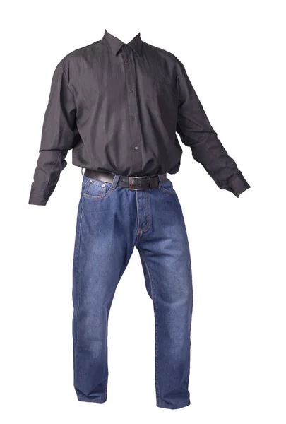 Herenhemd en blauwe jeans geïsoleerd op witte achtergrond. — Stockfoto