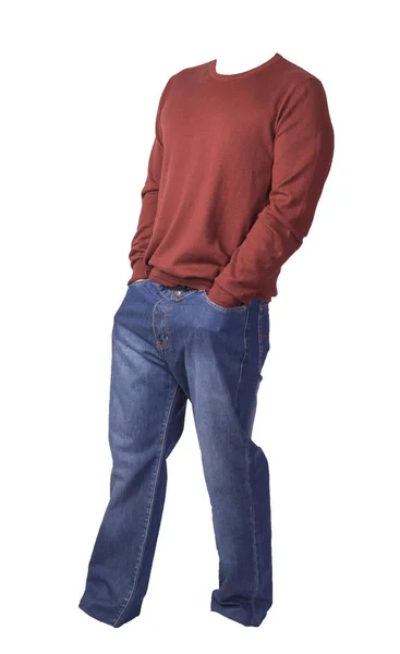 Herentrui en jeans geïsoleerd op witte achtergrond.casual prop — Stockfoto