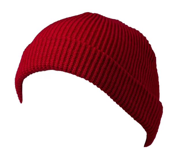 도커의 뜨개 질 모자는 흰색 배경에 분리되어 있다. 유행하는 랩 — 스톡 사진