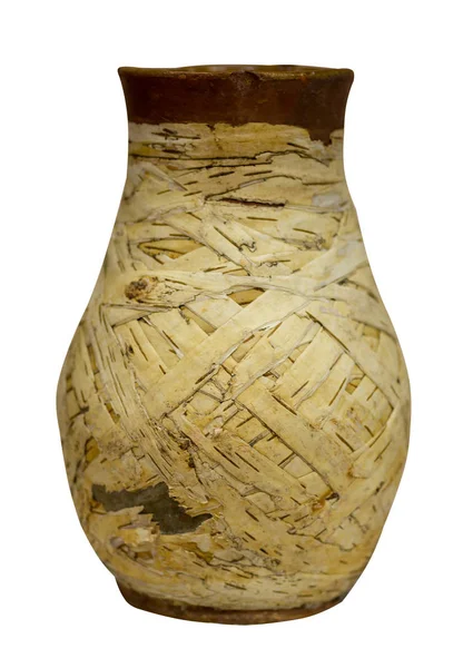 Cruche d'argile isolée sur un fond blanc. vintage vide cruche fro — Photo