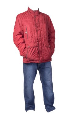 Beyaz arka planda erkek ceketi ve kot pantolon izole edildi. 