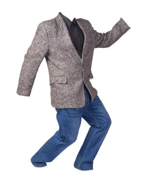 Beyaz arka planda izole edilmiş gömlekli ve kotlu ceket.. 