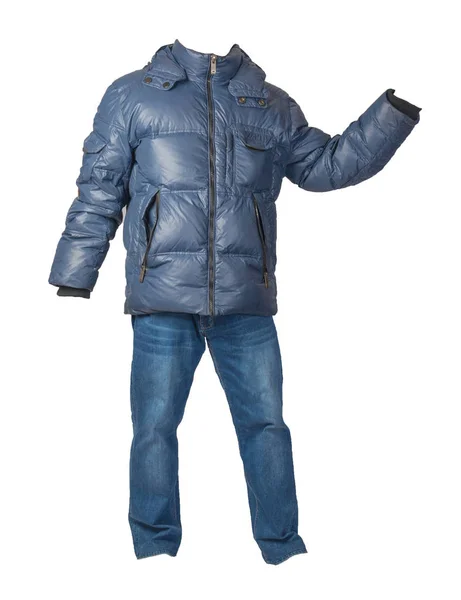 Blue Men Jacket Blue Jeans Isolated White Background Casual Clothing — Stock Photo, Image
