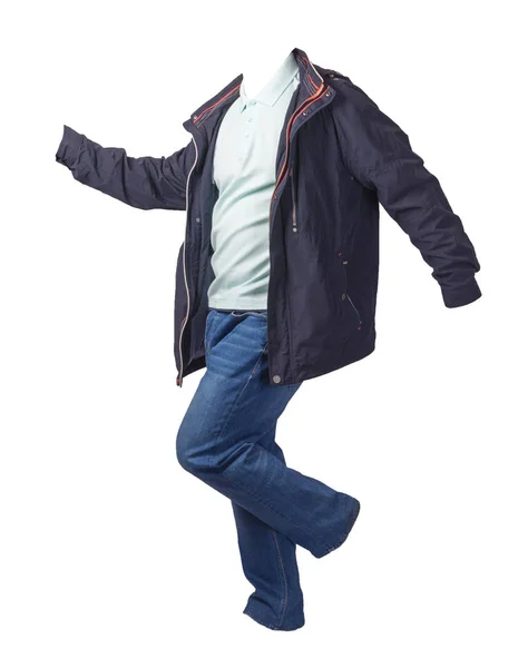 Jacket, shirt and blue jeans isolated on white background. casual fashion clothes — 스톡 사진