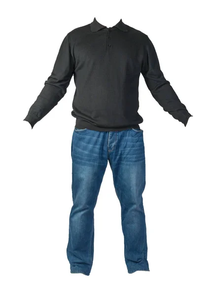 Suéter de los hombres y jeans aislados en ropa background.casual blanco —  Fotos de Stock