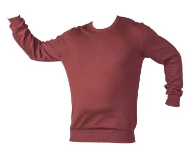 Beyaz arka planda koyu kırmızı süveter örülmüş. Erkek kazağı. Sıradan stil