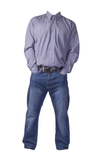 Camicia da uomo e jeans blu isolati su sfondo bianco . — Foto Stock
