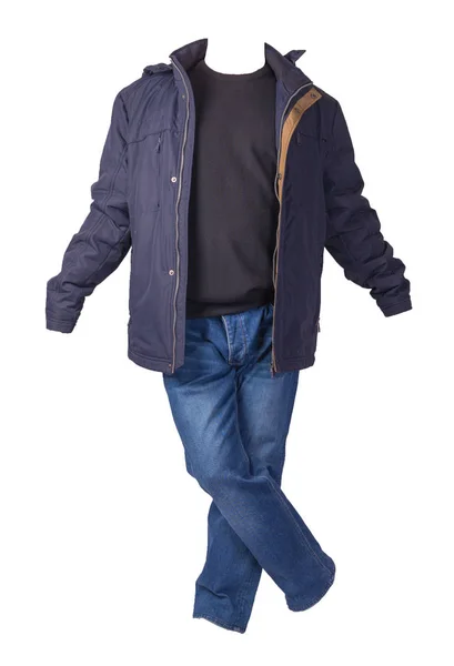 Casaco, camisola e jeans azul isolado no fundo branco. ca — Fotografia de Stock