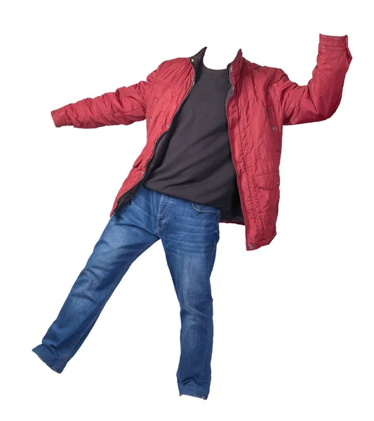 Jacket, sweater and blue jeans isolated on white background. cas — 스톡 사진