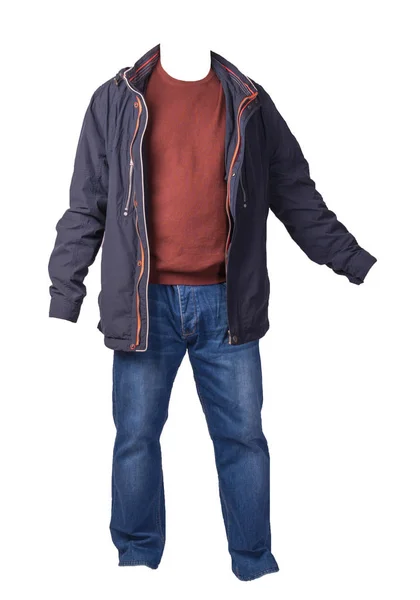 Jacka, tröja och blå jeans isolerad på vit bakgrund. Fänkål — Stockfoto