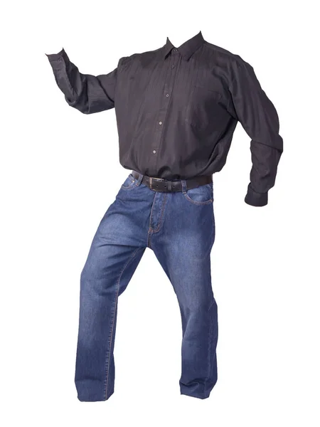 Män skjorta och blå jeans isolerad på vit bakgrund. — Stockfoto