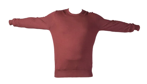 Pletený tmavě červený svetr izolovaný na bílém pozadí. pánské — Stock fotografie