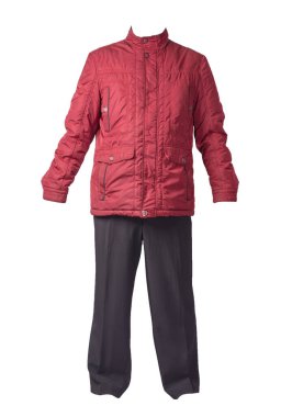 Erkek ceketi ve pantolonu beyaz arka planda izole edilmiş..