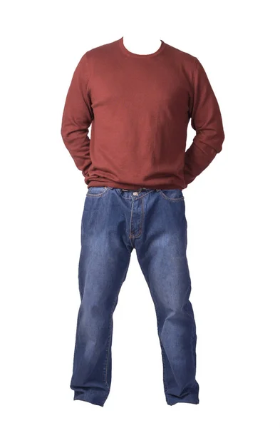 Чоловічий светр і джинси ізольовані на білому тлі. випадковий одяг — стокове фото